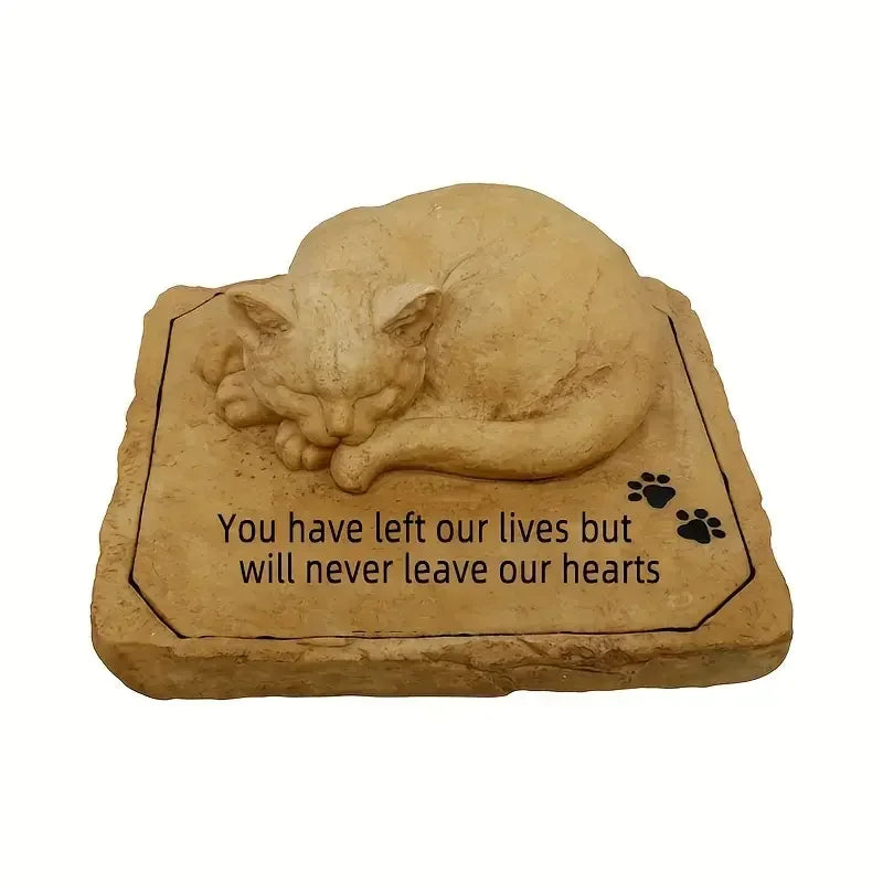 Cat-Themed Resin Crafts Fashion Holiday Memorial Plaque Artistic Decor Hand-painted Message Paw Print Detail Outdoor Garden Pet