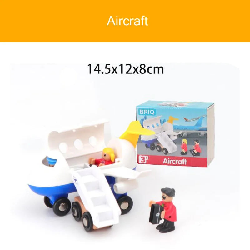 Wooden Train Tracks Scene Accessories Wooden Double Platform Gas Station Airplane Airport Educational DIY Toys For Children