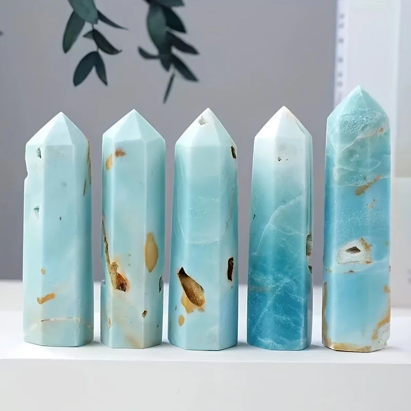 1 Pc Hot Sale  Sky Blue Amazonite Tower Crystals Healing  Point Wand Stones for Home Decor