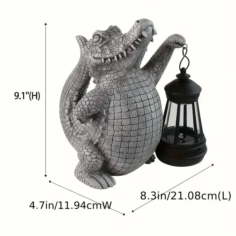 Detailed Resin Crocodile Statue with Lantern Painted Animal Sculpture for Garden & Outdoor Home Decor Art Theme Gift