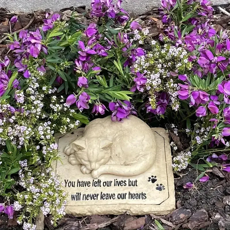Cat-Themed Resin Crafts Fashion Holiday Memorial Plaque Artistic Decor Hand-painted Message Paw Print Detail Outdoor Garden Pet