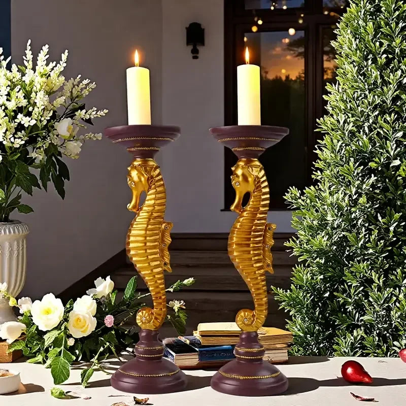 Hand-Painted 3D Seahorse Animal Theme Golden Resin Figurine Fashion Home Decor & Tabletop Ornament