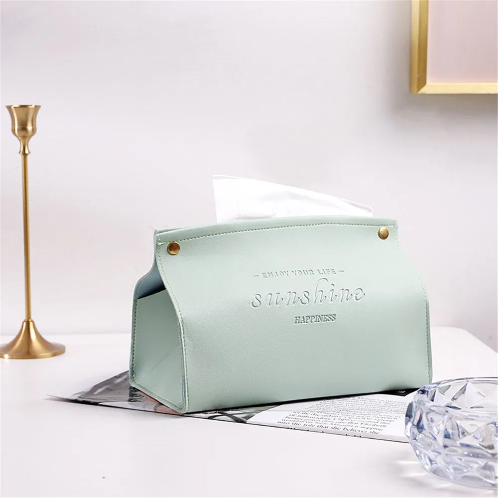 Premium PU Leather Tissue Box - Nordic Foldable Napkin Holder Organizer