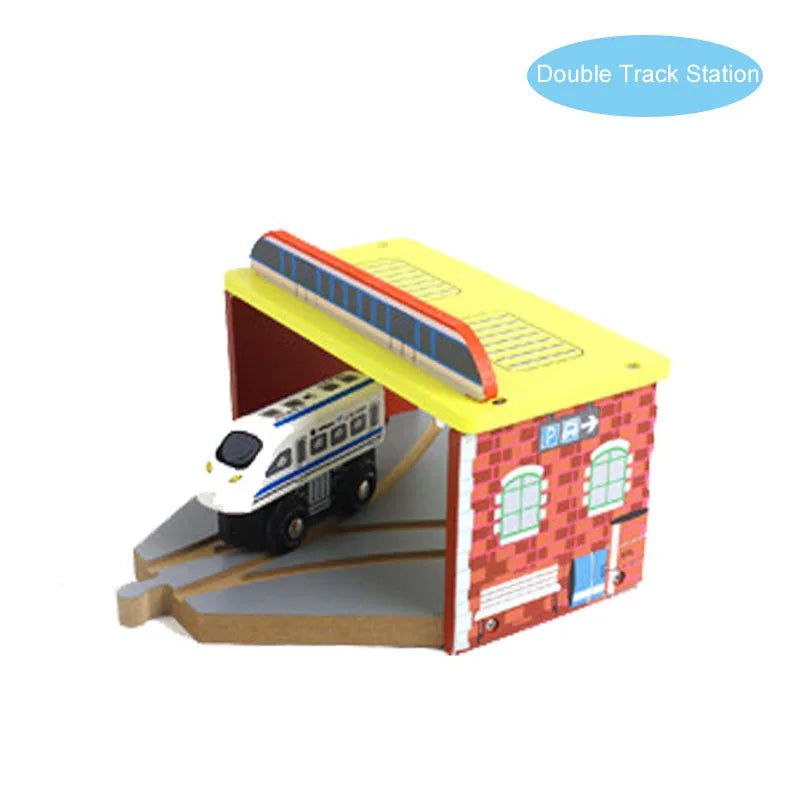 New Wooden Railway Train Track Set Accessoriess Train Station Tunnel Crane Fit All Brands Wood Tracks Educational Toys For Kids