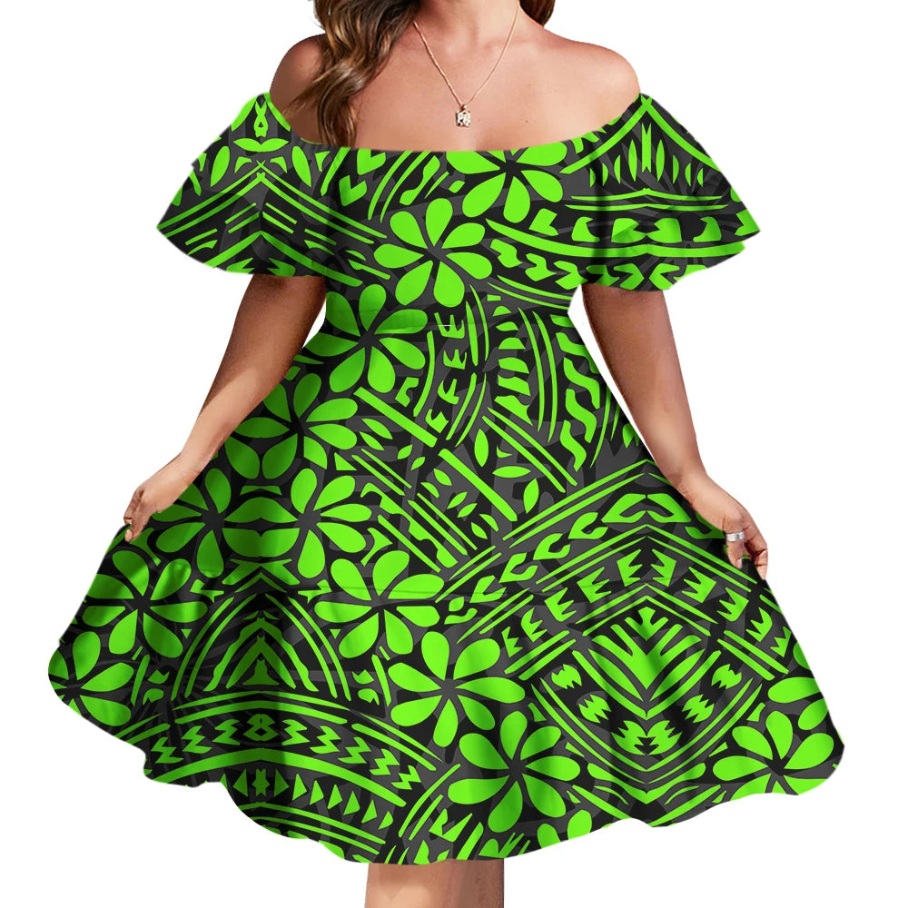 Off Shoulder Layered Ruffle Sleeve Tiered Twirl Dress Hawaiian Hibiscus Flower Printed Mini Dress Vestidos Para Fiesta Hawaiana