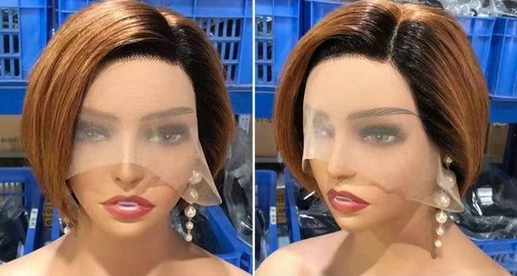 Brazilian Short Bob Pixie Cut Wig Human Hair Bob Short Wine Color Pixie Hair Cuts 13*4*1 Lace Wig With Baby Hair