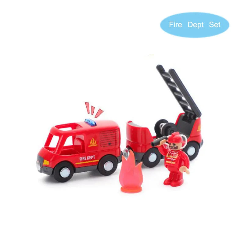 New Fire Truck Magnetic Train Car Ambulance Police Car Fire Truck Compatible Brio Wood Train Track Children's Toys