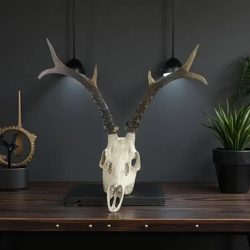 Deer -Themed 3D Resin Crafts Decor Artistic Hand-painted Figurine Antler Detail for Indoor Desk Rustic-Style Space Ornament