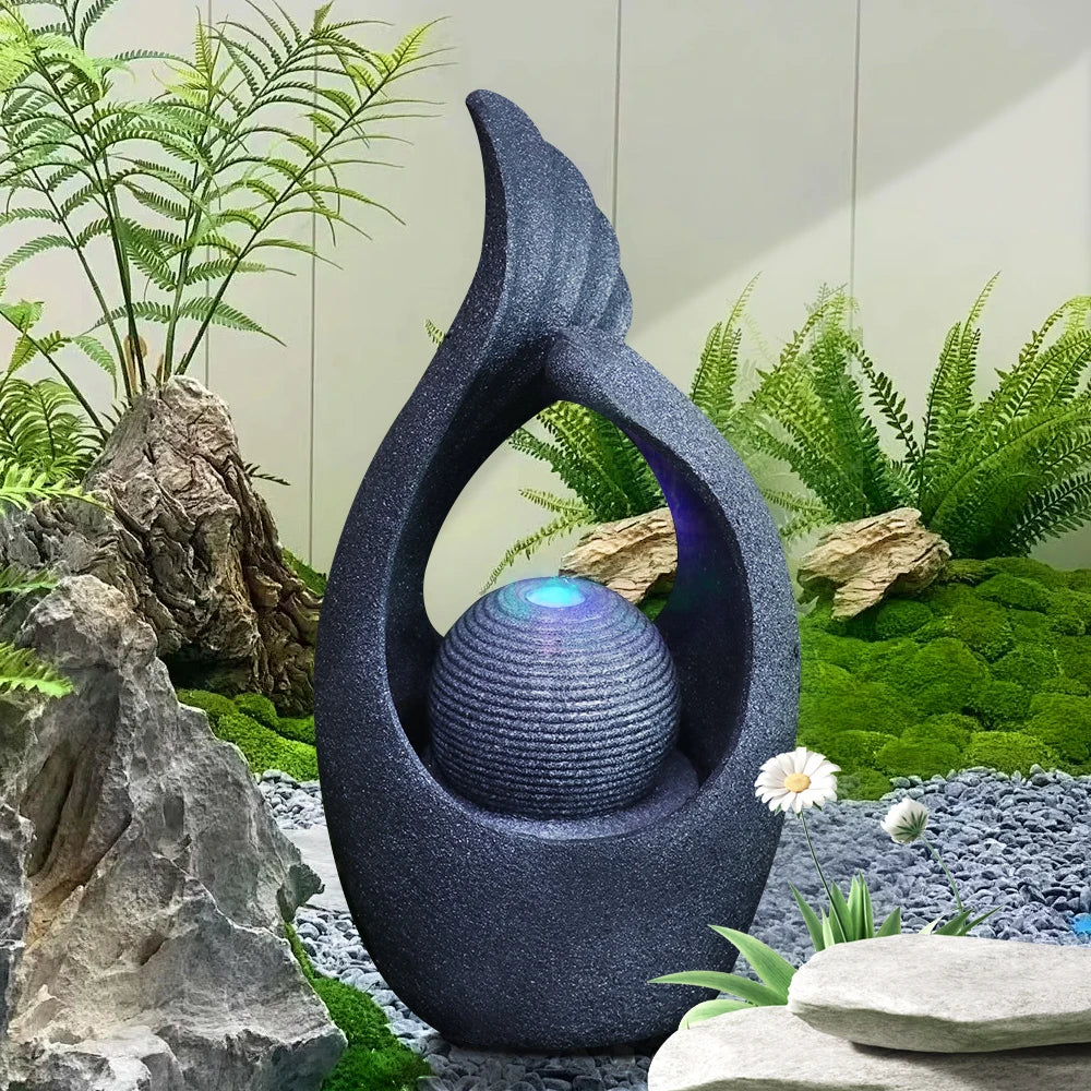 US Stock! Resin Hollow - Designed Fountain with Orb - Ideal for Garden and Home Decor Lovers, Gardens or Indoor Living Spaces