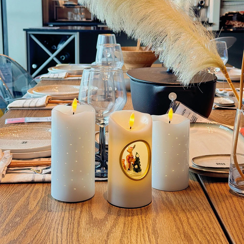 White Wax LED Candles Wedding & Graduation Decoration Battery Operated Flameless Pillars for Home Decor