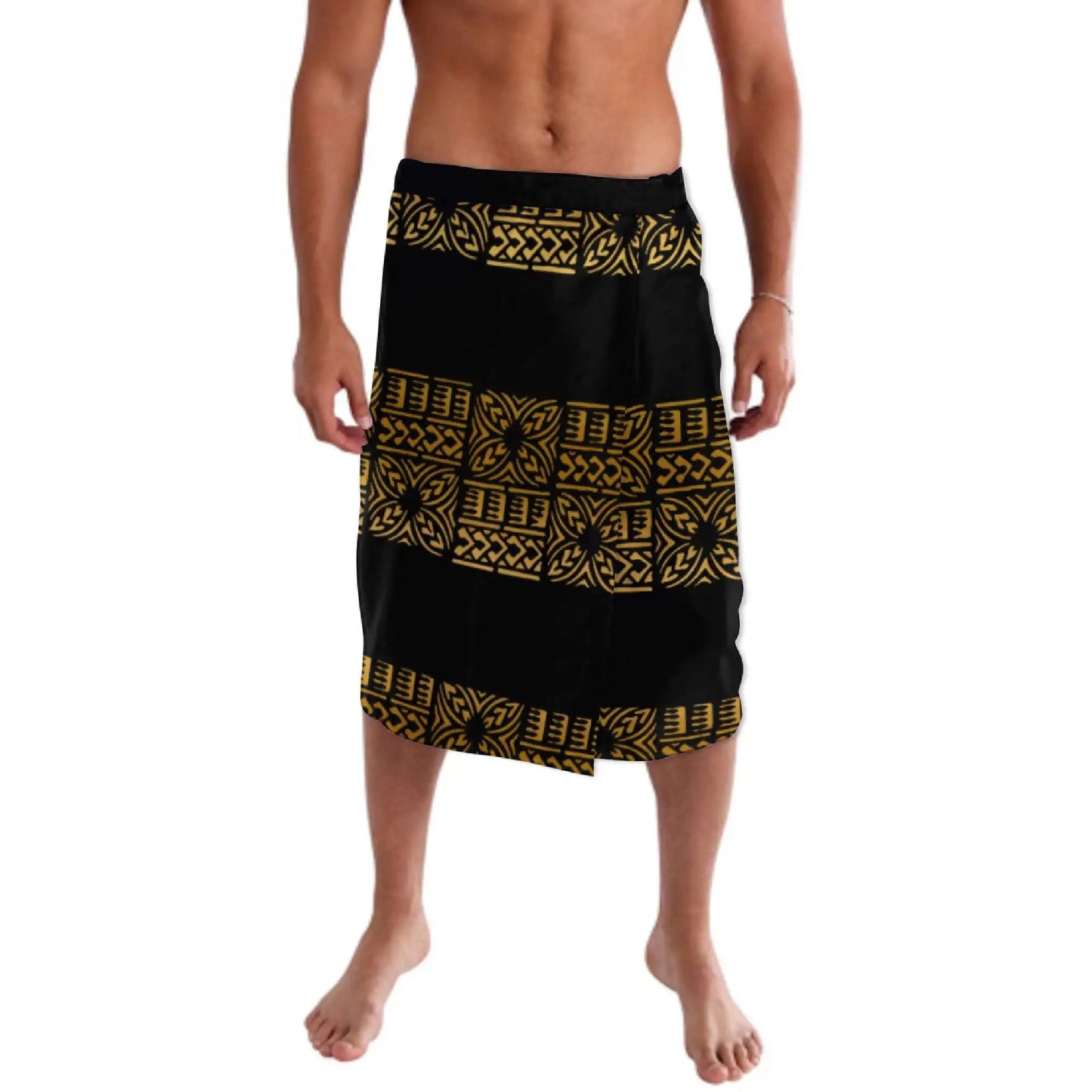 Print on Demand Custom Good Quality Golden Printed Lavalava Mens Skirt Samoan Traditional Clothes White Hawaii Sarongs for Men