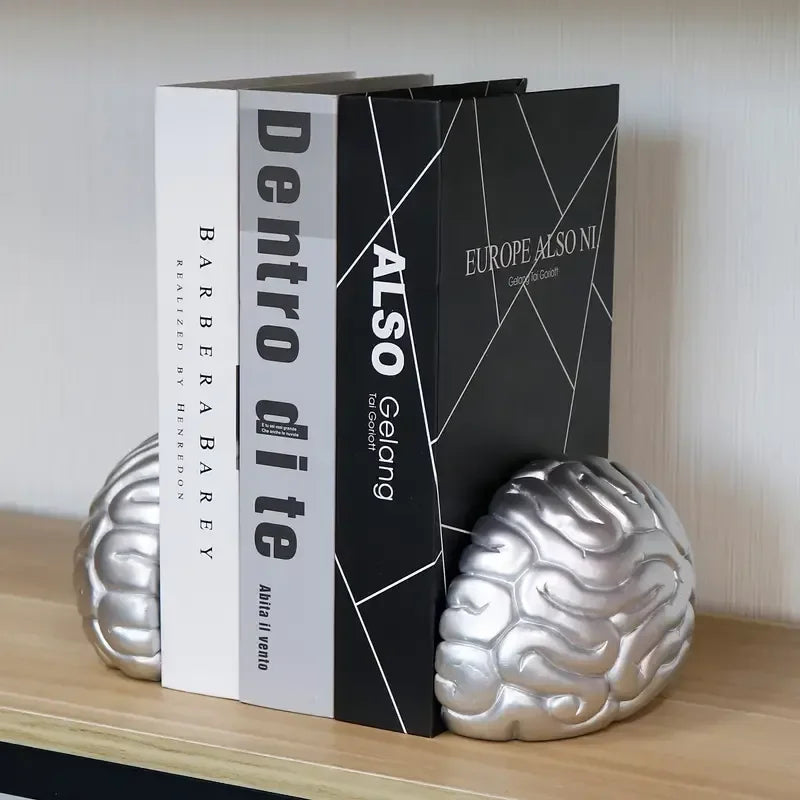 Brain-Themed Resin Crafts Bookend Hand-painted Artistic Decor Metallic Finish Modern-Style Holiday Gift Indoor Shelf Ornament