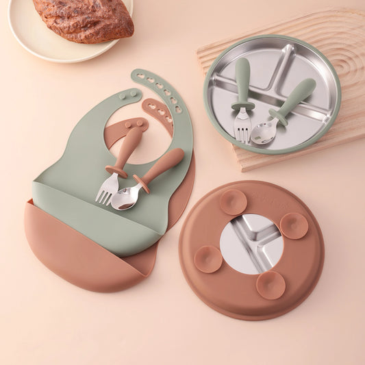 Premium 4-Piece Baby Feeding Set - Stainless Steel & Silicone Tableware