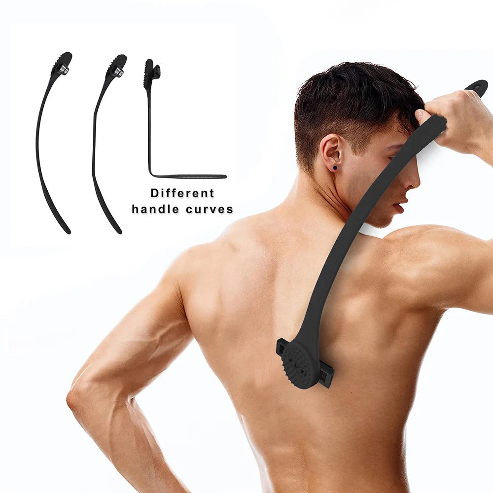 Men's 2-in-1 Silicone Back Shaver Scrubber Razor with Three Layers for Efficient Back Hair Removal Shaving Tool