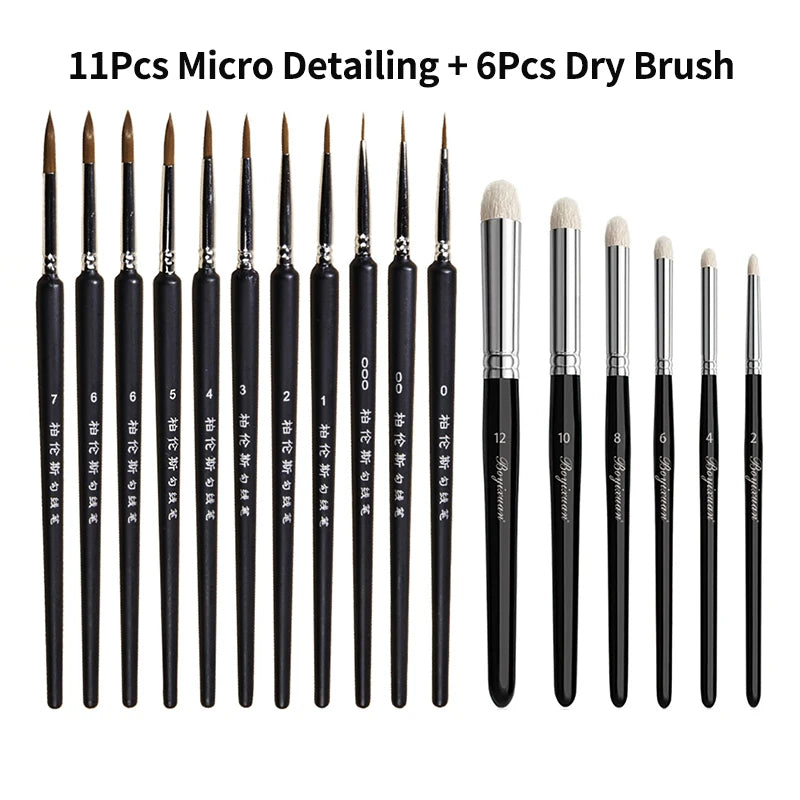 Paint Brush Set Fine Detail Goat Hair Handle Paintbrush for Art Painting Acrylic Watercolor Detailing Miniature Paint Brushes