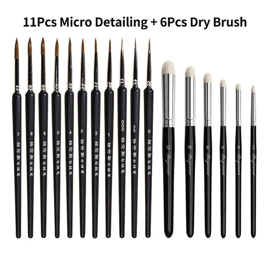 Paint Brush Set Fine Detail Goat Hair Handle Paintbrush for Art Painting Acrylic Watercolor Detailing Miniature Paint Brushes