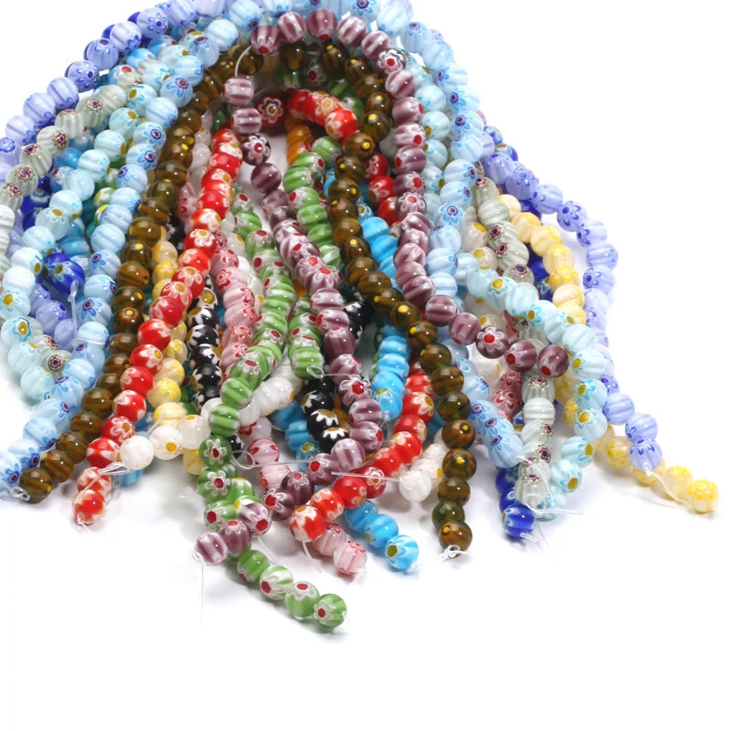 46pcs 8mm Murano Lampwork Flower Round Glazed Glass Beads For Jewelry Making Diy Bracelet Necklace Handmade Crafts Accessories