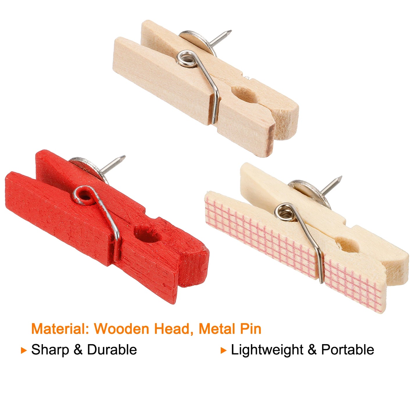 20Pcs 35x19/20mm Office & School Stationery Pins Durable Wooden Clip Push Pins Decorative Binder Thumb Tacks for Cork Blackboard