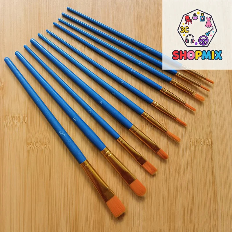 10pc Paint Brushe Set Nylon Painting Brush Short Rod Oil Acrylic Brush Watercolor Pen High Quality Professional Art Supplies