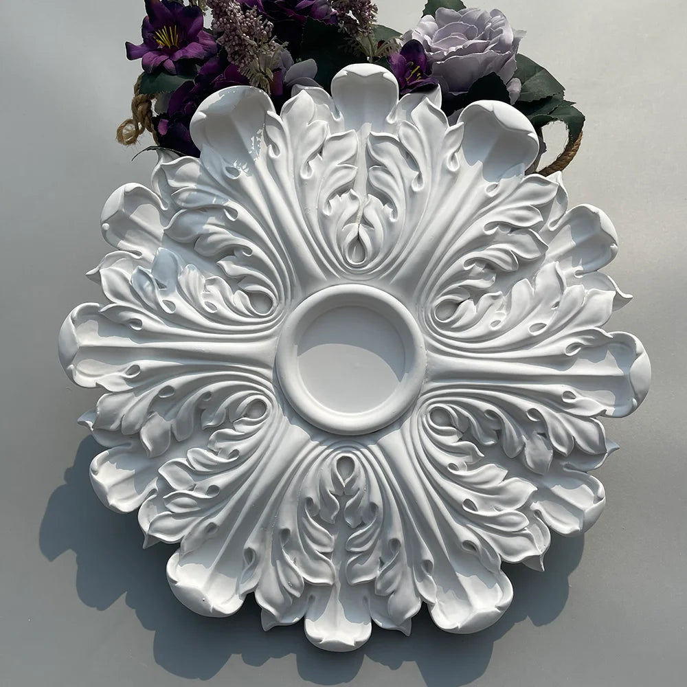 PU Polyurethane Material Imitation Plaster Lamp Panel Living Room Chandelier Ceiling Crystal Lamp Holder Disc Carved Lamp Panel