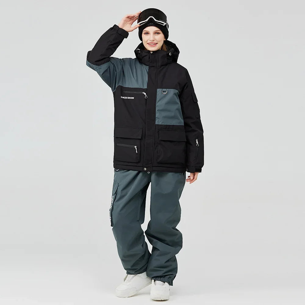 2024 New Winter Outdoor Windproof Waterproof Ski Jacket Strap Pants Men Women Super Warm Ski Suit Snowboarding Set Snow Clothes