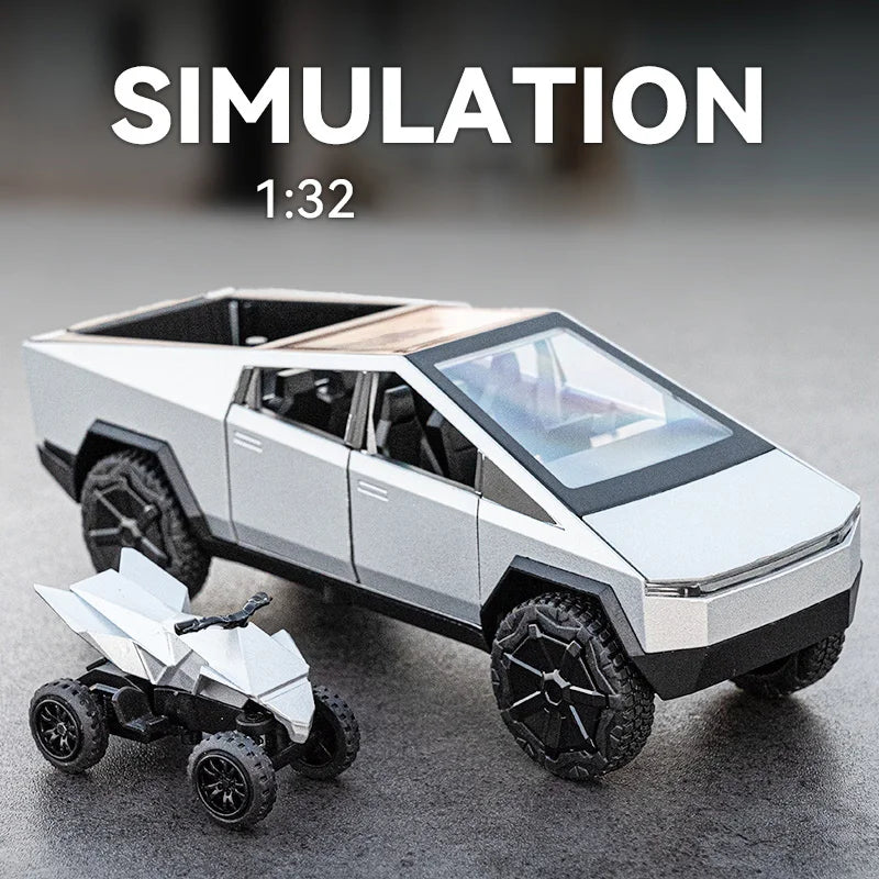 Cybertruck Pickup Trailer RV Metal Alloy Toys Car Model Diecast Off-road Vehicle Gift For Boys Kids Collection truck ornaments