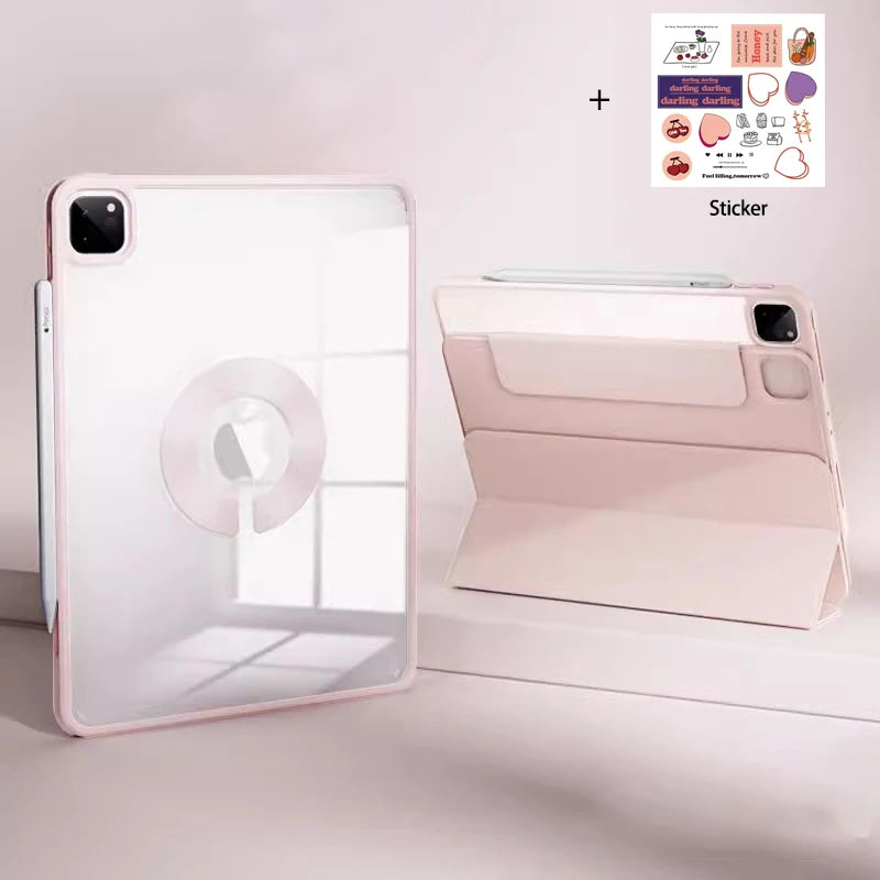 Tablet Case for iPad Pro 12.9 M2 Cover for Pro 11 Magnetic Split Shell with Sticker for Air 5 9th 10.2 Mini 6 Transparent Funda