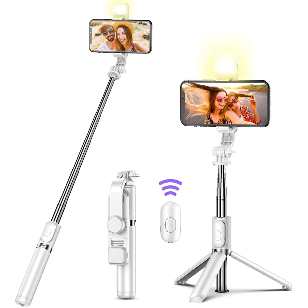 Premium Bluetooth Selfie Stick Tripod - Foldable with Fill Light & Remote