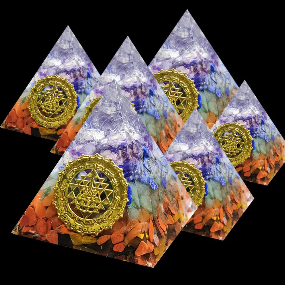 7 Chakra Orgone Pyramid for Reiki Healing Crystals and Stones Orgonite Energy Generator Meditation Balancing Home Decor Ornament