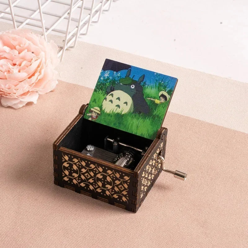 New Hot Wooden painted music box decoration, light luxury wooden hand cranked music box
