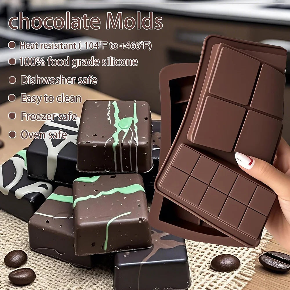 Dubai Chocolate Bar Mold Deep Stuffed Silicone Molds for Filling Pistachio Chocolate Bar Large Thick Candy Bar Molds Break Apart