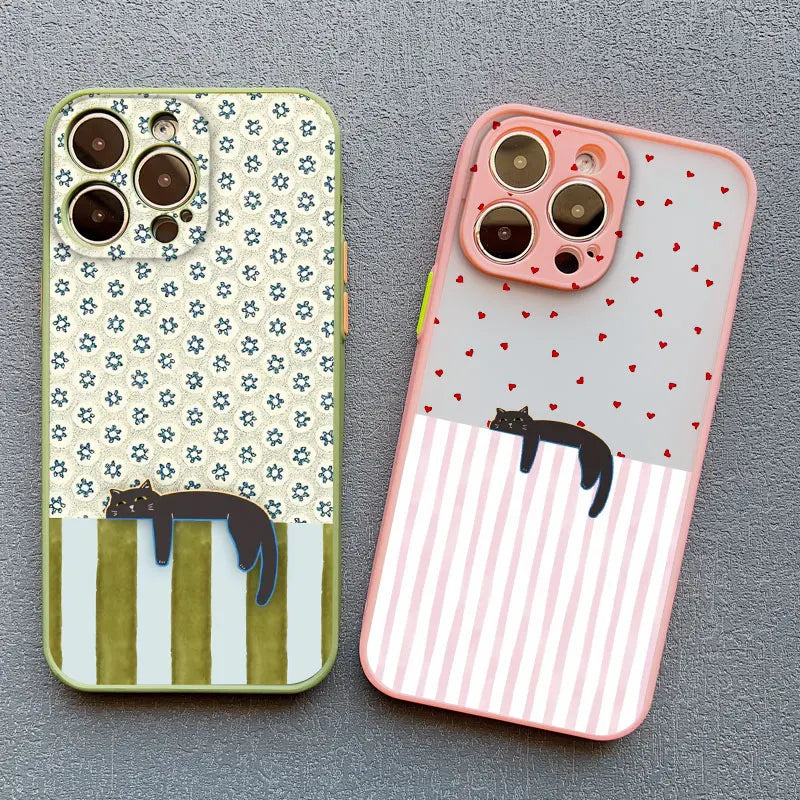 Artistic Black Cat Striped Pattern Phone Case For iPhone 15 14 Pro Max Plus 16 13 12 Mini 11 Pro Max XS X XR 17 Pro Max Covers