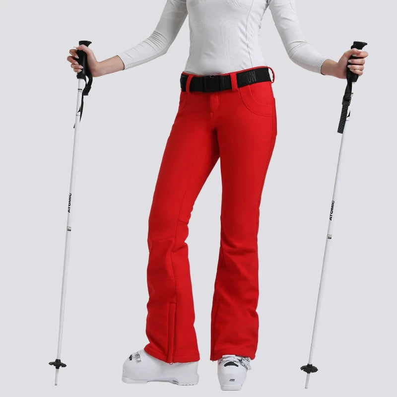 New Women's Skiing Pants Stretch Slim-fit Dual-layer Insulated Professional Windproof Waterproof Breathable Solid Color Ski Pant