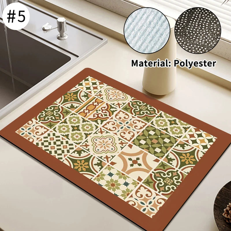 Super Absorbent Dish Drying Mat - Quick Dry Kitchen Draining Pad