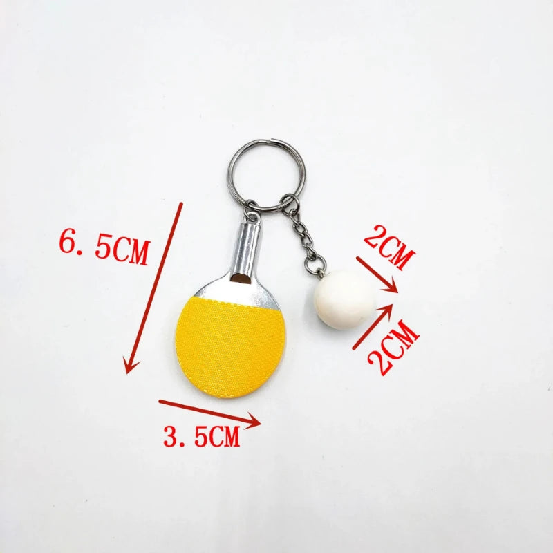 7 Colors Cute Ping Pong Racket  Pendants Souvenir Table Tennis Ball Keychain Ball Sports Fans Key Ring Gift Ornament Accessories