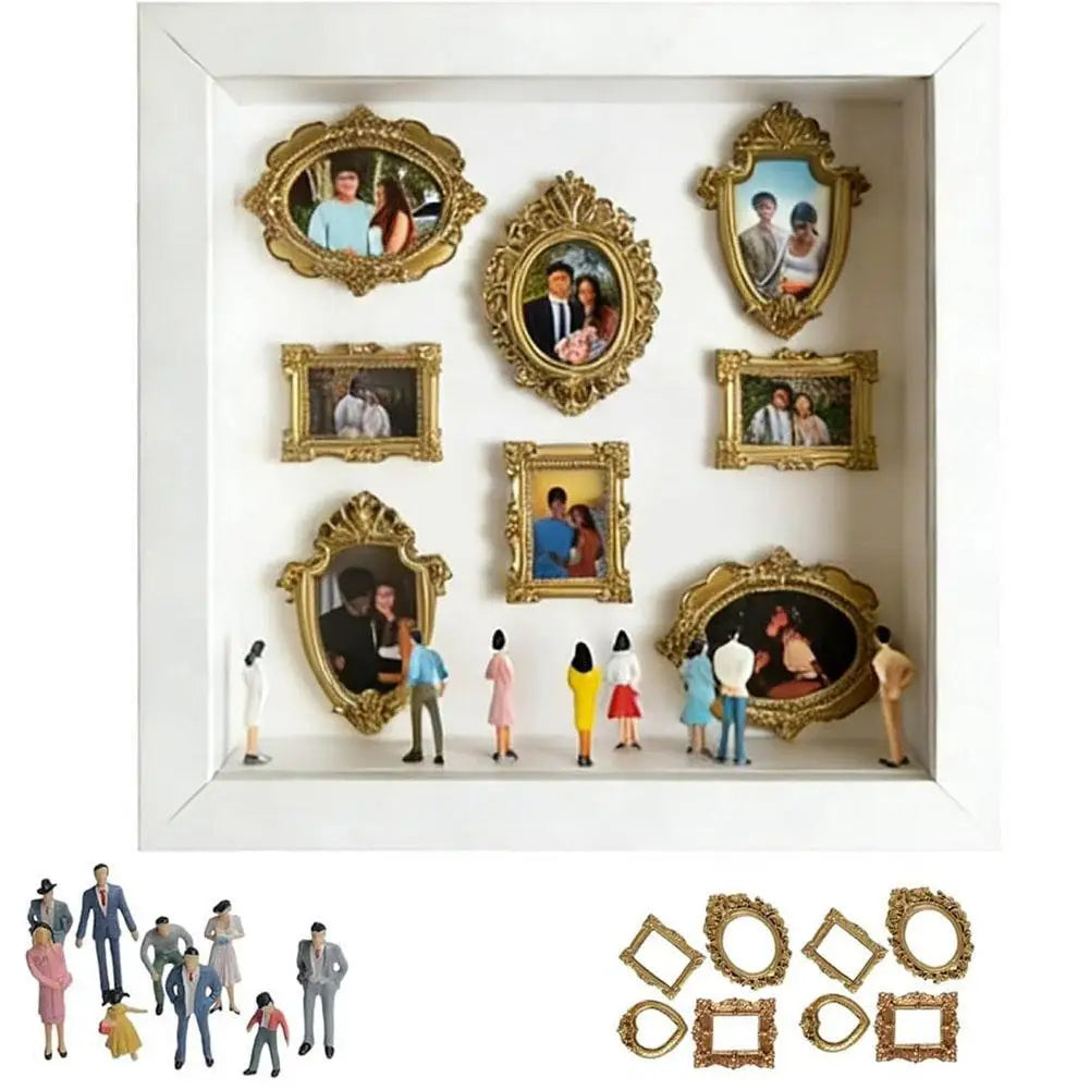 1pcs Mini Museum Photo Album Mini Museum Silhouette Box Stylish Creative Memory Display Kit with Miniature Statue and Gold Frame