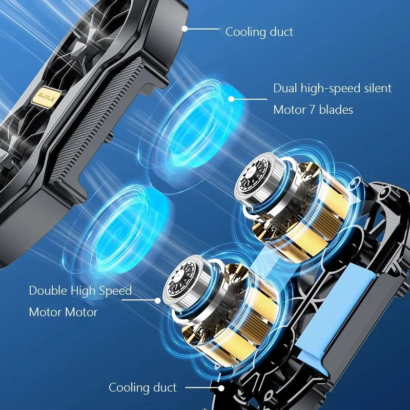 Premium Dual Fan Phone Cooler - Rechargeable Mobile Radiator Clip