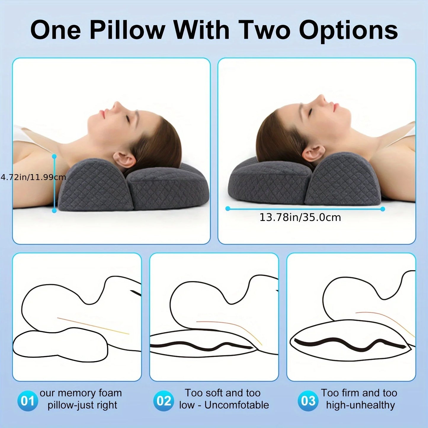 1 neck pillow with neck and shoulder support contour pillow, ergonomic corrective sleep pillow