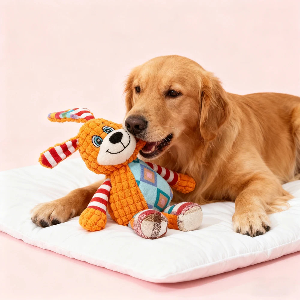Interactive Pet Plush Toy for Cat And Dog Cute Squeaky Bite Resistant Puzzle Chew Toy for Teeth Cleaning Pet Supplies