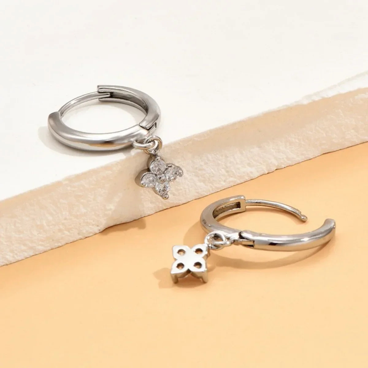 Zircon Flower Pendant Hoop Earrings for Women Simple Stainless Steel Huggies Cartilage Piercing Jewelry
