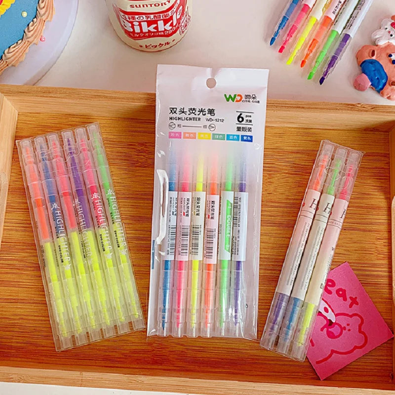 Double-Ended Highlighter Pen Set - Pastel Fluorescent Markers for Students & Office