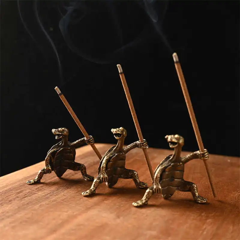 Antique Alloy Kung Fu Turtle Line Incense Holder, Home Decor, Line Incense Burner, Incense Holder, Animal Tea Table Decoration
