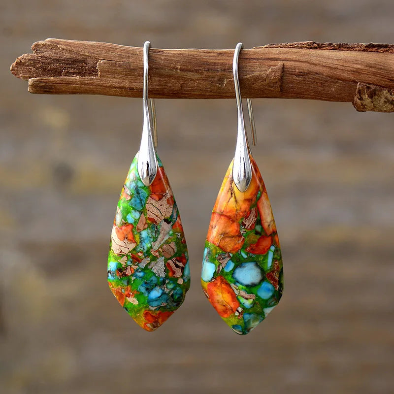 Premium Bohemian Natural Stone Drop Earrings - Geometric Pendant Jewelry