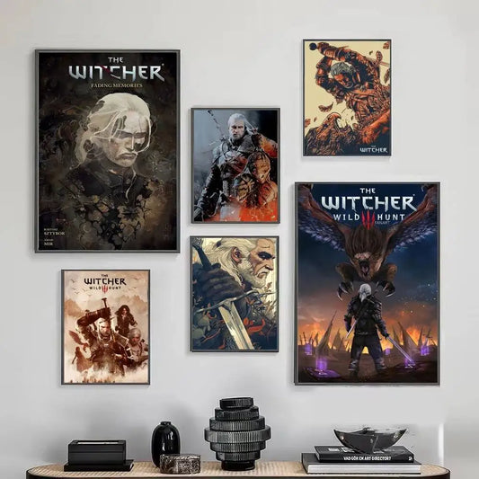 Witcher Hunter Abstract Art Sticky Posters Vintage Room Home Bar Cafe Decor Room Wall Decor