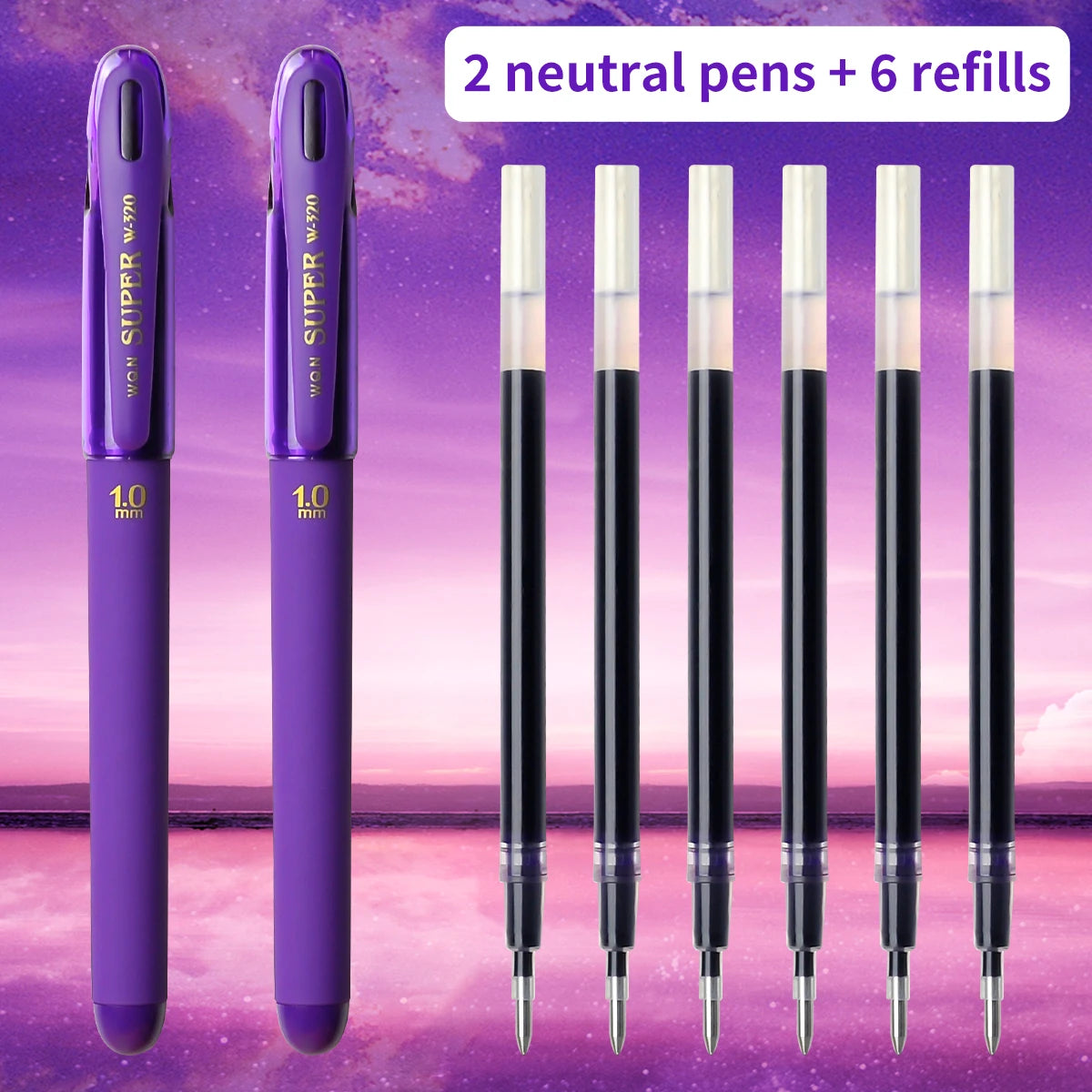 3pcs Purple Ink Gel Pens,1.0mm,Large Capacity Refill,Office Supplies Back to School Stationery,Student Pen Writing Tools