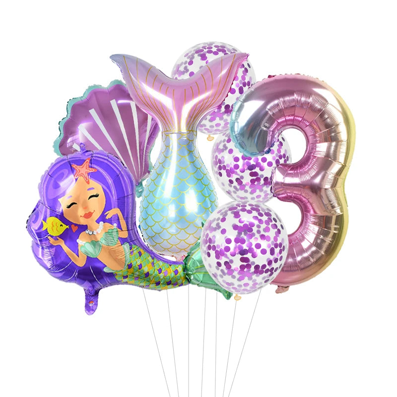 Number Balloons with Confetti Mermaid Balloons for Girls Birthday Party Decorations 1 2 3 4 5 6 7 8 9 Years Old Birthday Decor