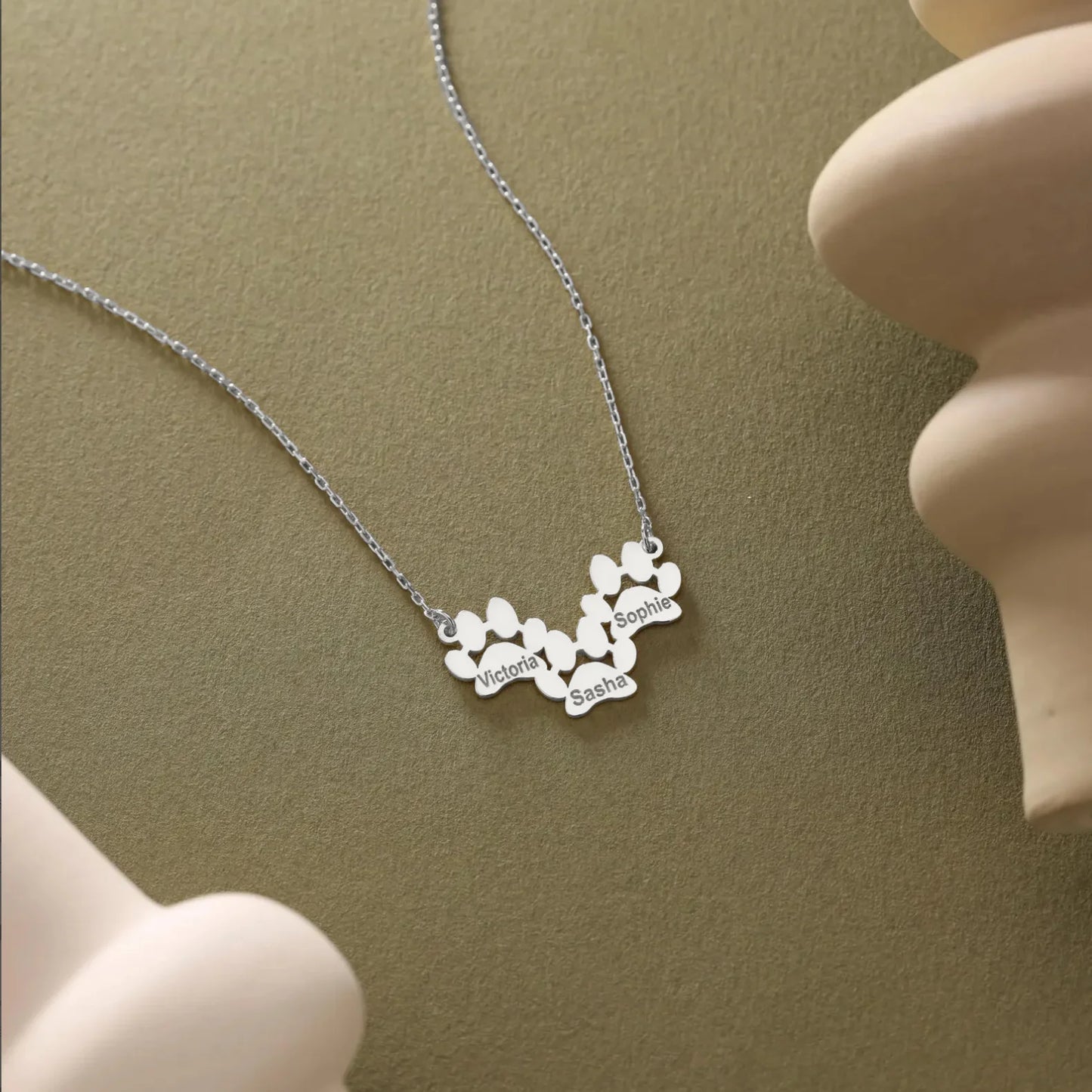 Jeshayuan Personalized Heart Shaped Engraved Paw Print Necklace Customized Name Necklaces with Birth Stone Jewelry Gift for Love