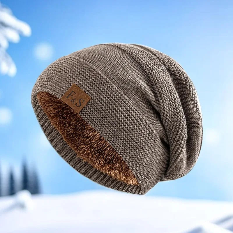 Winter Beanie Soft Slouchy Knit Hat Skull Cap Warm windproof Cuffed Silk Hat Lining Beanie Casual Men Women Hiking Running Hat