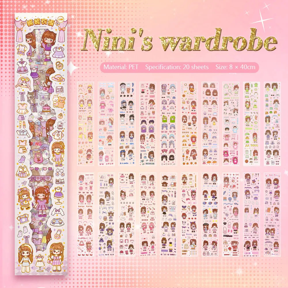 20PCS Kawaii Cartoon girl Decals Gift Students Cartoon Stationery PET Diary Stickers Notebook Cute Girls