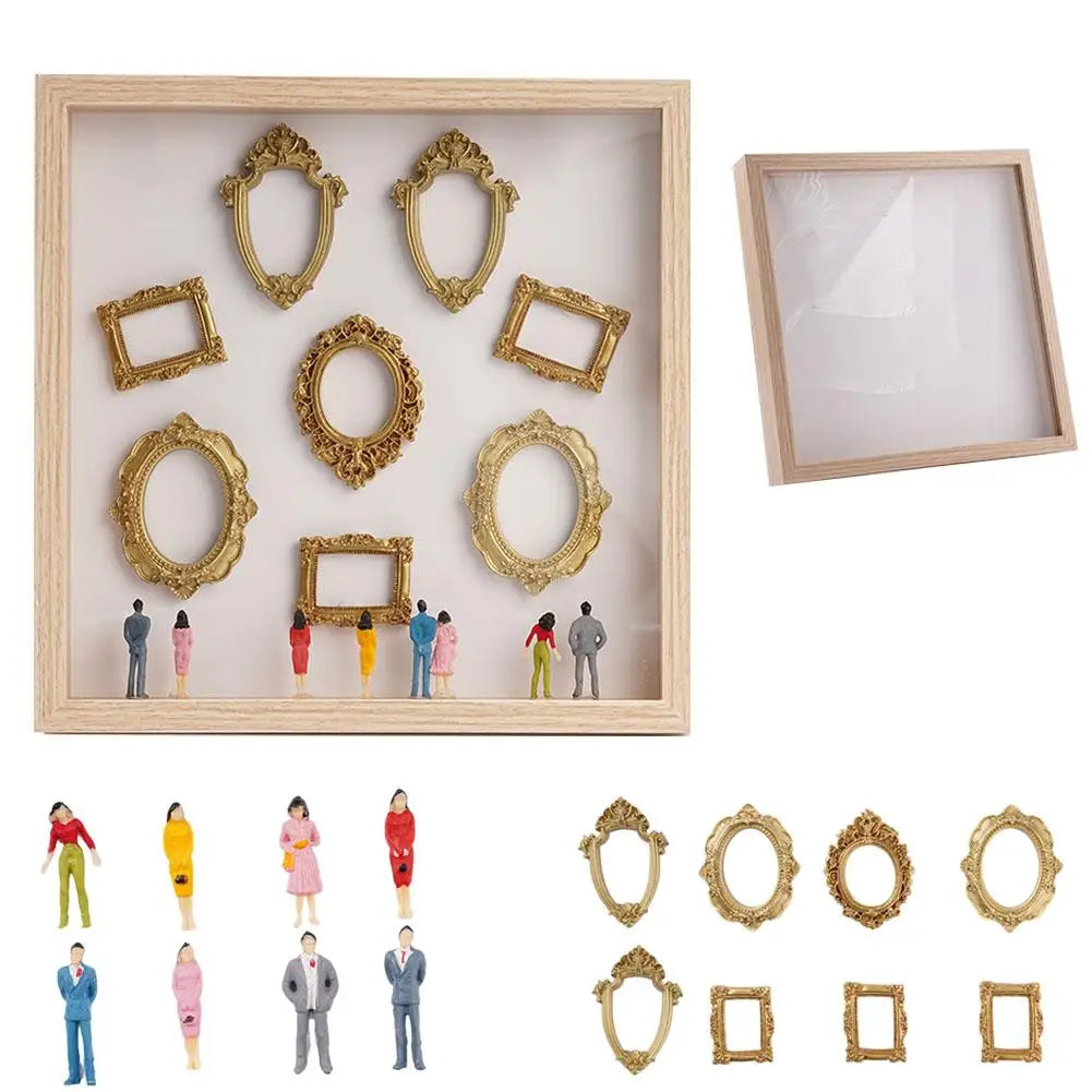 1pcs Mini Museum Photo Album Mini Museum Silhouette Box Stylish Creative Memory Display Kit with Miniature Statue and Gold Frame